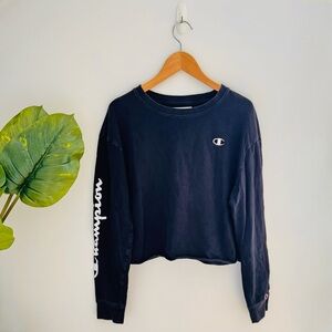 CHAMPION | Black And White Cropped Crewneck Long Sleeve Tee Size Small